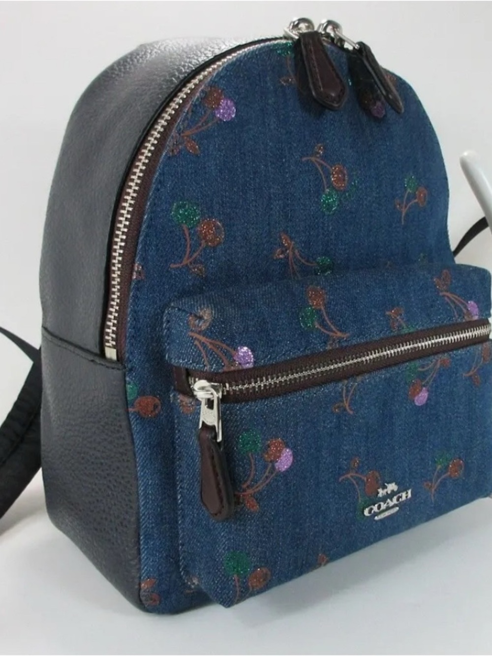 COACH Denim Mini Backpack w/ Glitter Cherry Print Bundle- Good used condition